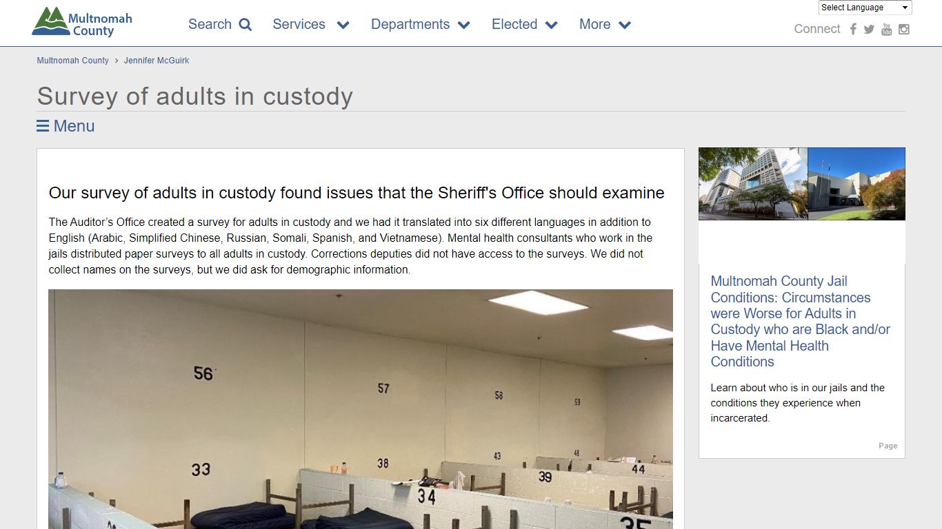 Survey of adults in custody | Multnomah County